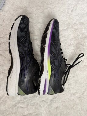 Asics Black Running Shoes with Purple and Lime Accents